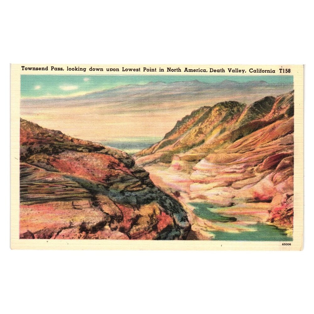 Vintage Townsend Pass Death Valley California Postcard Lowest Point Art Linen